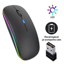 Mouse Wireless RGB Recarregável 2.4GHz Sem Fio com Iluminação LED