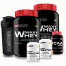 Kit Completo Suplementação – 2x Whey Protein 900g + 2x Creatina 100g + BCAA 100g + Coqueteleiras | Ganho de Massa e Performance