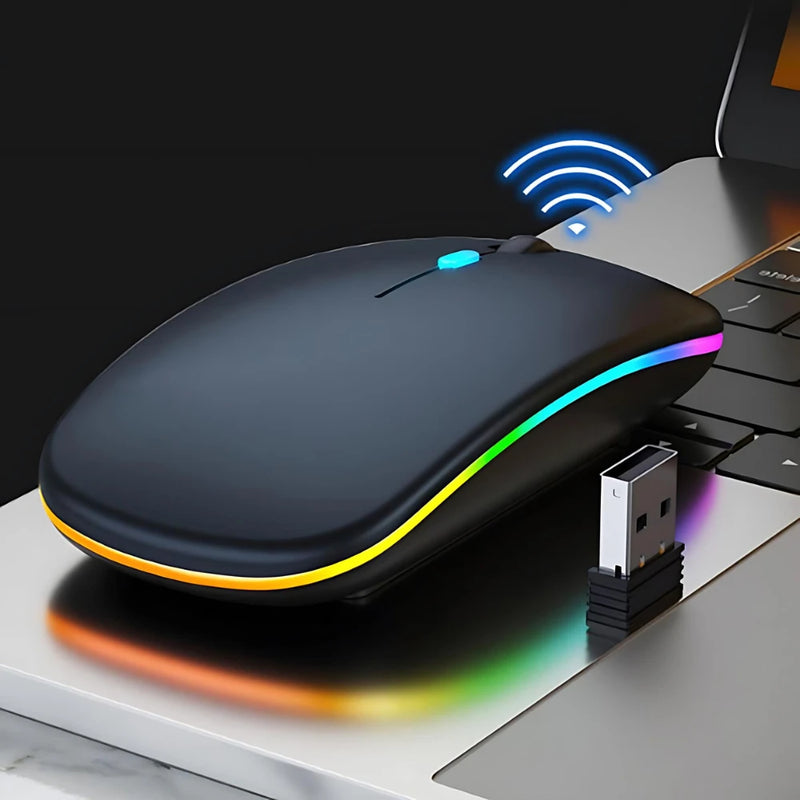 Mouse Wireless RGB Recarregável 2.4GHz Sem Fio com Iluminação LED